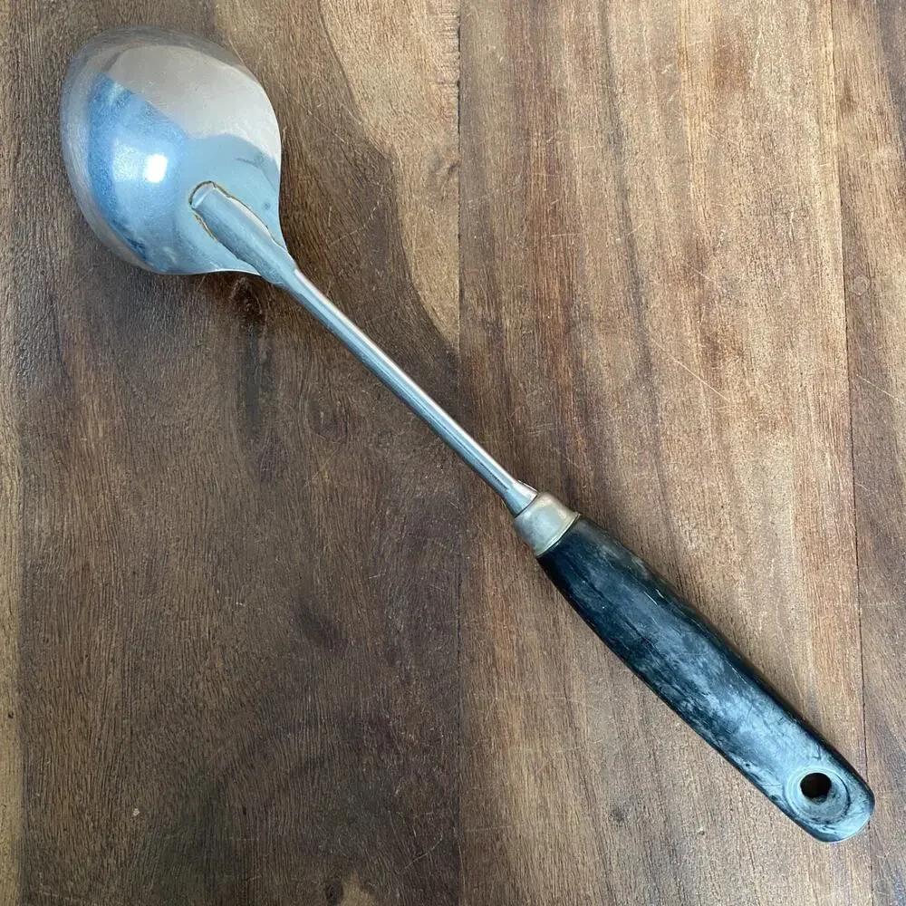 Vintage Ekco Serving Spoon Chromium Plated Metal Black Wood Handle USA Made